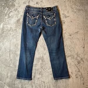 Miss Me Sz 27 Floral Bling Boyfriend‎ Fit Blue Jean Capris Women's